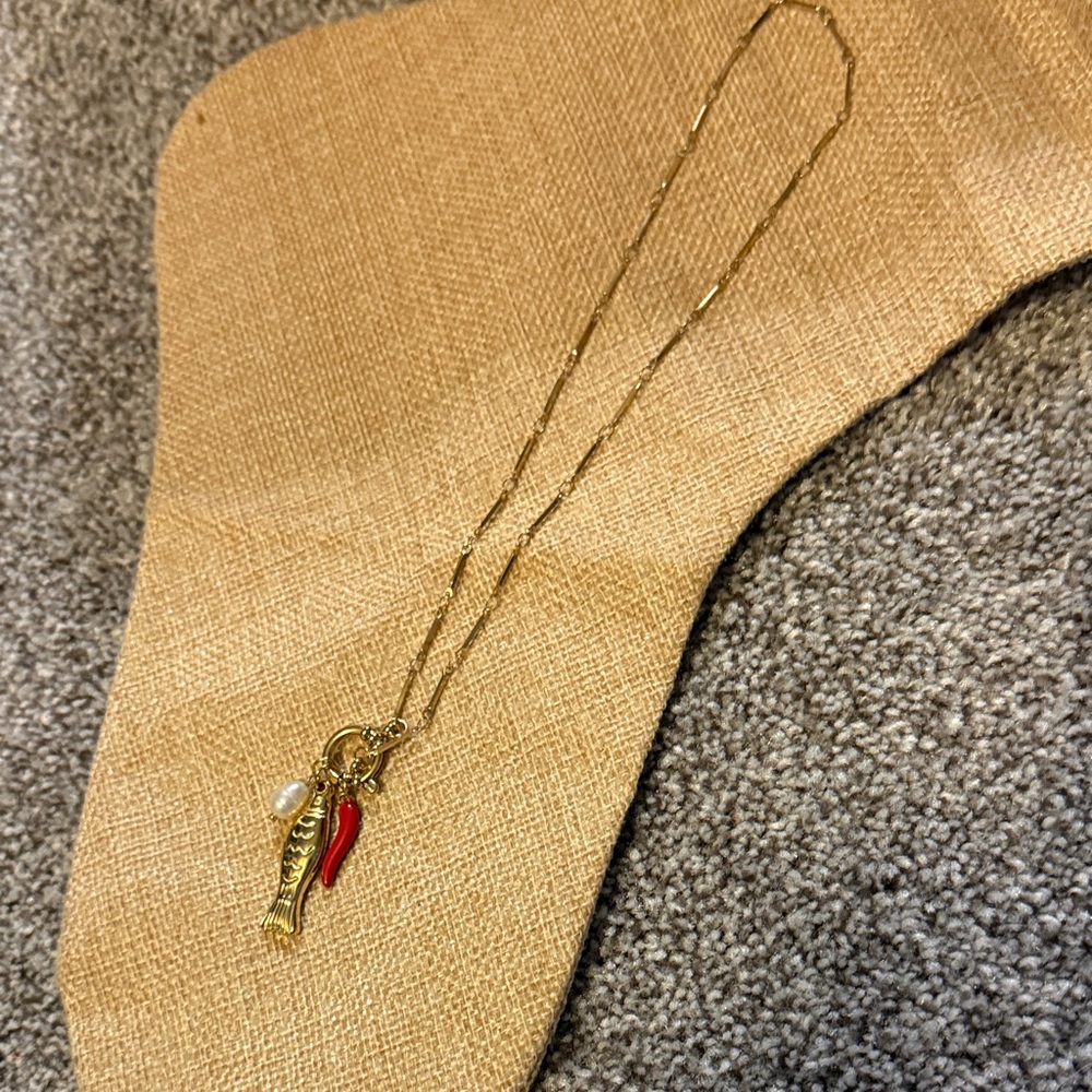 Gold and Red Charm Necklace